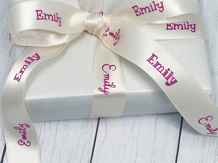 White Personalised and Custom Folded and Flat Fabric Satin Ribbon White Personalised and Custom Folded and Flat Fabric Satin Ribbon