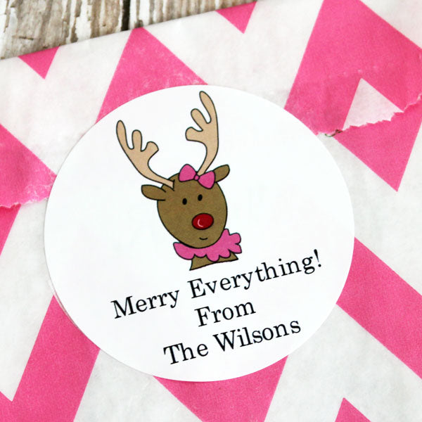 Pink Reindeer Gift Stickers