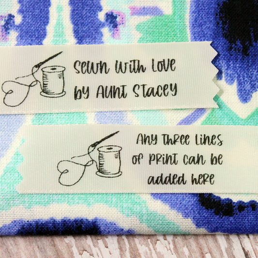 Spool with Heart Thread Creme Satin Label – Name Maker