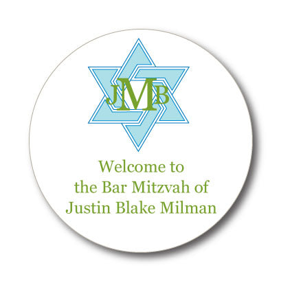 Round Bar Mitzvah Monogram Sticker