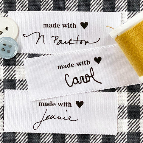Made with (heart) 3/4" Satin Signature Logo Labels