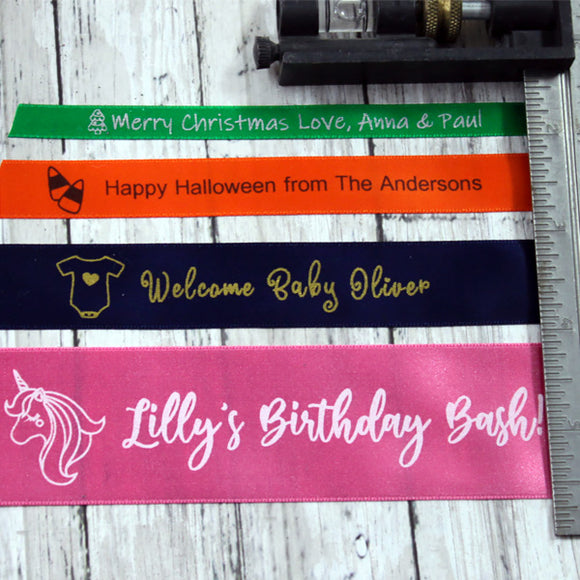 Personalized Satin Icon Ribbon 7/8" - 36 Colors