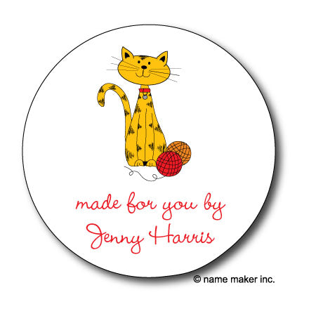 Round Knitting Cat Gift Stickers