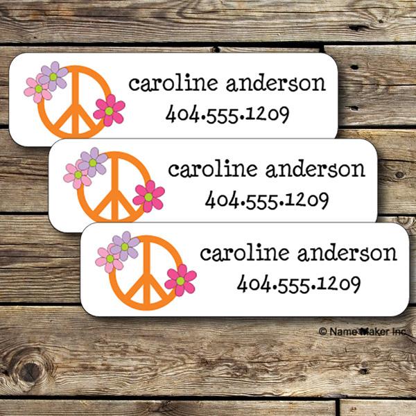 Graphic Peace Signs Waterproof Name Labels For Kids