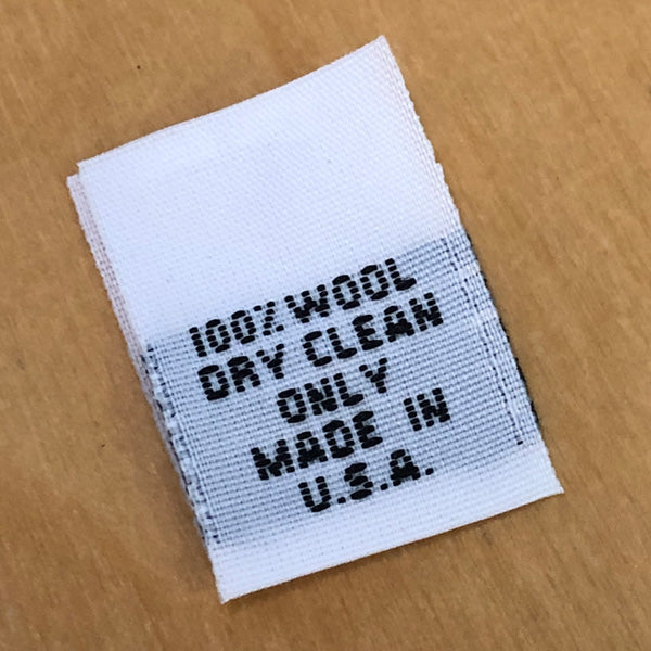 100% Wool, Dry Clean Only, Made in USA