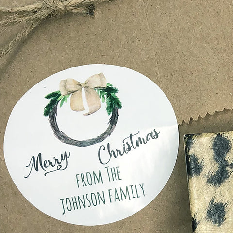 Personalized Watercolor Wreath Gift Stickers