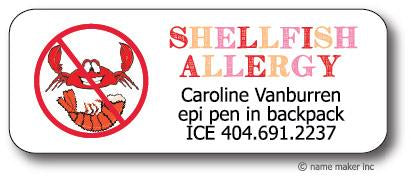 Shellfish Allergy Waterproof Label (Girls)